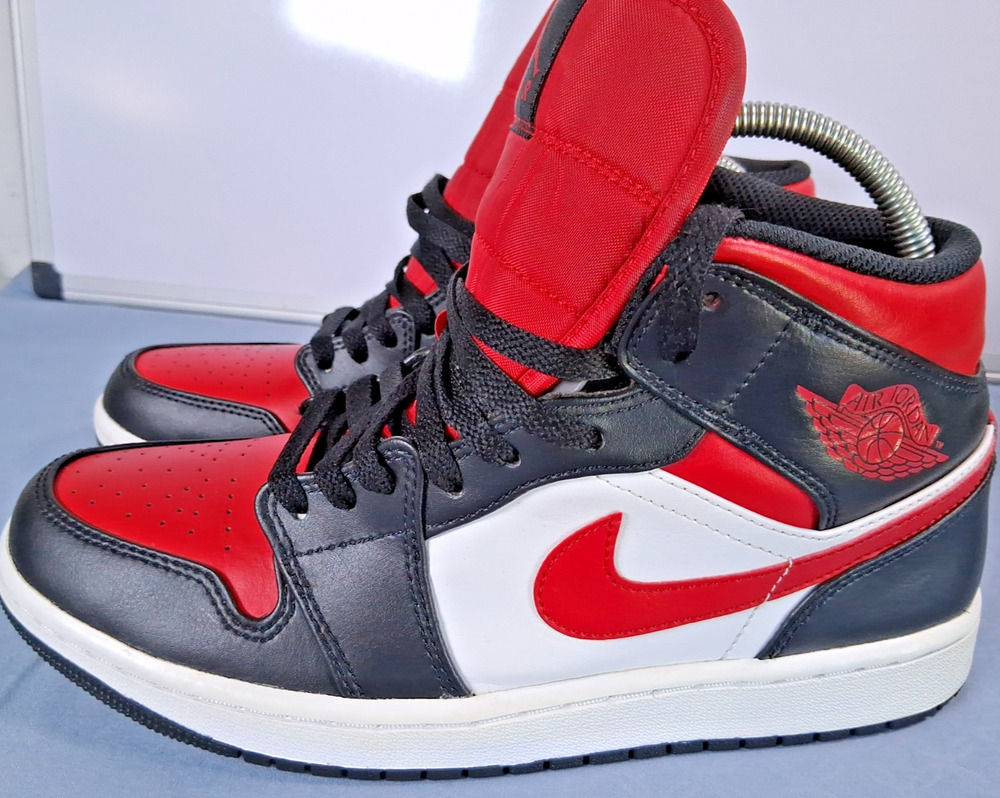 Nike Air Jordan 1 Mid Bred Toe 2022 AJ1 Men's Shoes Size 9 Black Red 554724-079